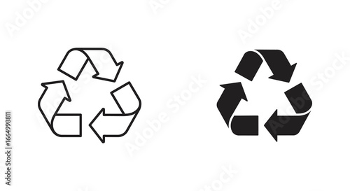 Recycling symbols in black and white on a plain background