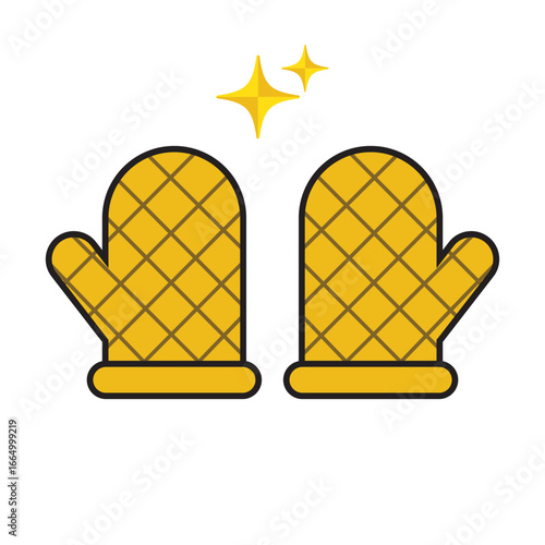 "Yellow Oven Mittens with Sparkles"A bright and colorful icon of yellow oven mitts, with a shiny, clean look.