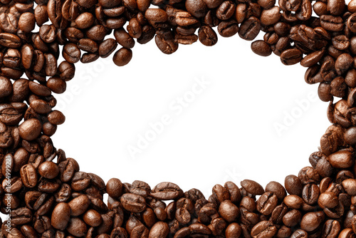 Coffee beans form an oval frame around a black space
