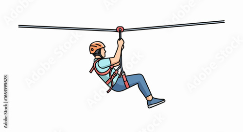 Hand drawn illustration of a person on a zip line ride.