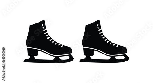 Black silhouette of ice skates on white background