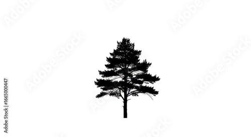 Silhouette of Tall Pine Tree on White Background in Minimalist Style