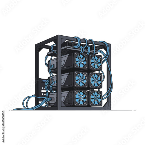 Cryptocurrency Mining Rig Illustration