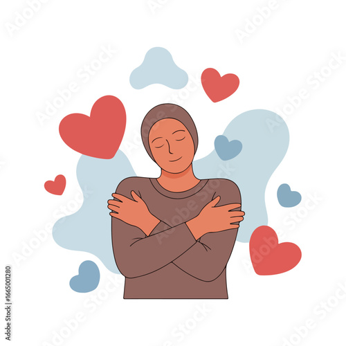 Illustration of Self Love and Acceptance with Hearts