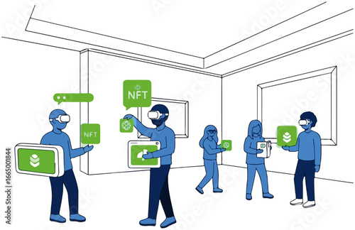 People exploring NFTs in virtual reality
