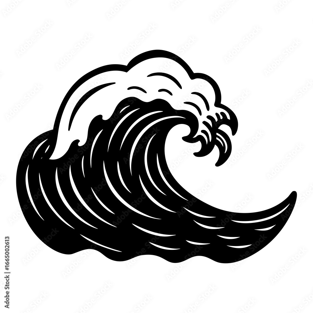 Naklejka premium Sea waves sketch. Storm wave vector art