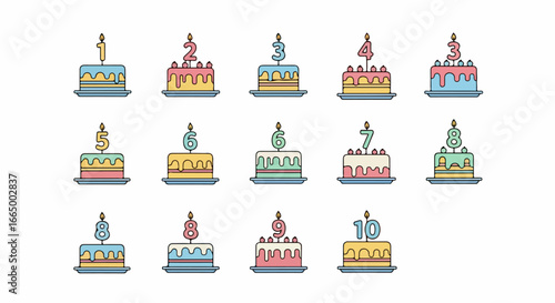 Birthday Cake Numbers - One to Ten Anniversary Celebration.