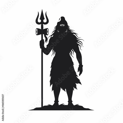 Silhouette of Lord Shiva with Trishul, Hindu Deity Vector Illustration