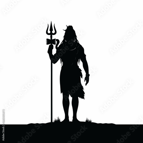 Silhouette of Lord Shiva with Trishul, Hindu Deity Vector Illustration