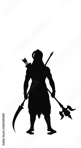 Silhouette of Powerful Hindu God Hanuman, Vector Illustration