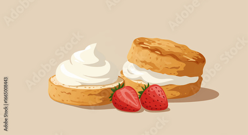 Scones with Strawberries and Cream A Delicious Afternoon Tea Treat Illustration