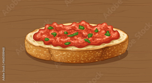 Delicious Bruschetta Topping on Toasted Bread Slice - Italian Appetizer Ready to Eat