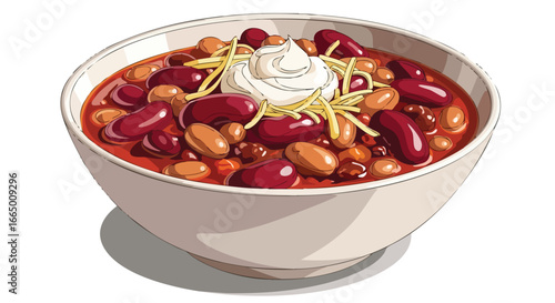 Hearty Bowl of Chili with Beans and Cheese Stock Photo