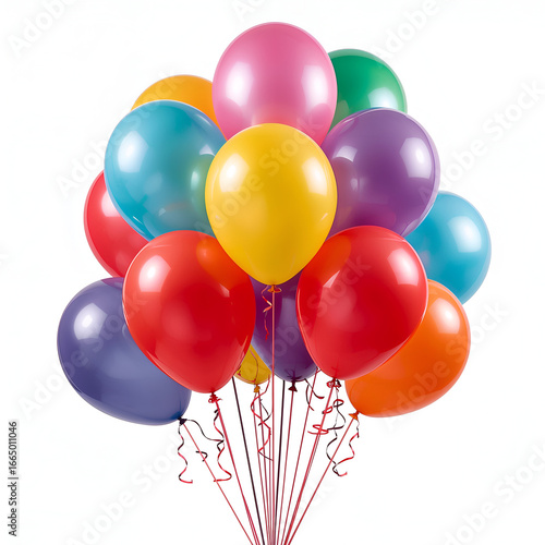 Bunch of colorful balloons glossy latex surface isolated on pure white photorealistic background