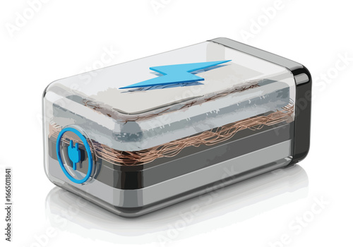 High Capacity Lithium ion Battery Cell Energy Storage Power Source Transparent Casing 3D Render