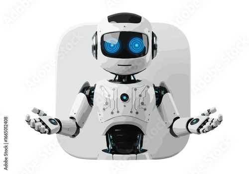 Friendly White Robot Character with Open Hands AI Technology Concept 3D Rendering