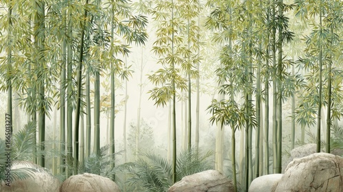 A serene bamboo forest scene