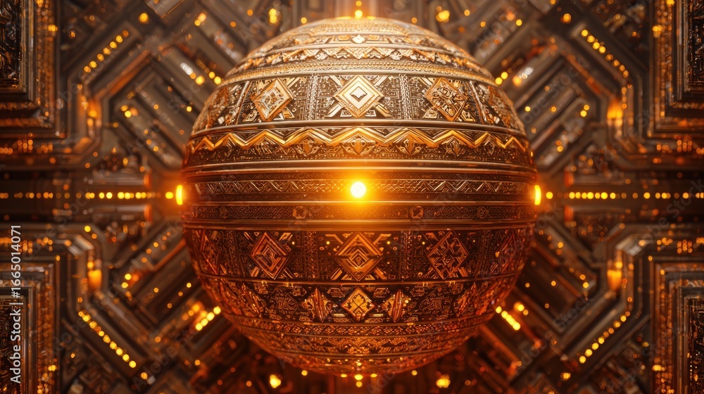 Obraz premium Ornate golden sphere set within a complex, metallic grid