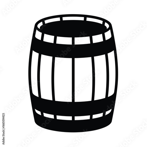 Black and white illustration of a wooden barrel vector