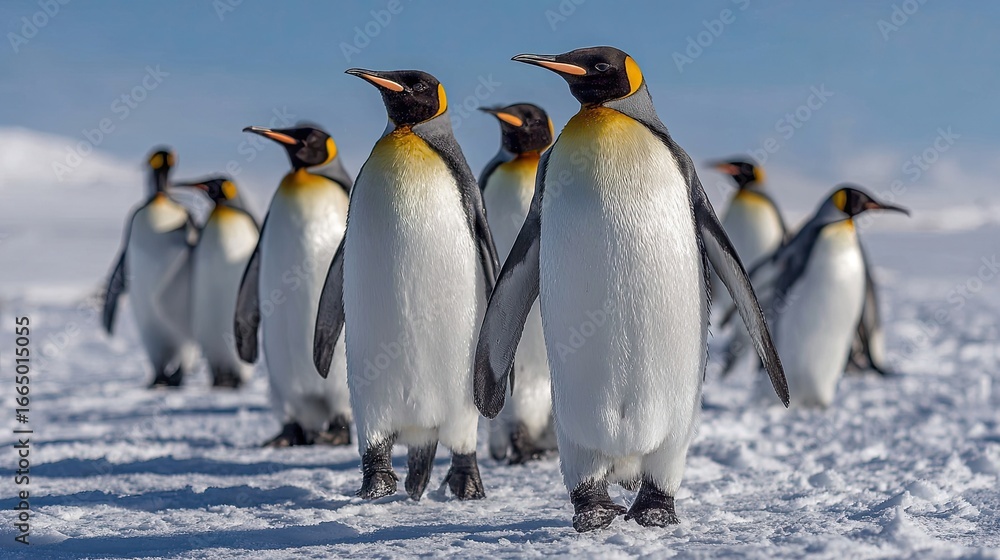 Fototapeta premium King Penguins on snowy terrain