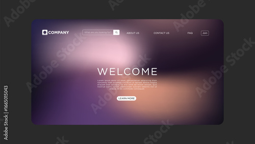 Modern website landing page welcome screen with search bar and company logo