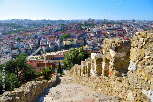 Panoramic view of Lisbon from St. George's Castle (Castelo de São Jorge), an ancient fortification that stands on the city's highest hill