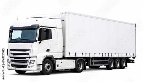 Large white cargo truck with trailer isolated on white background logistics and transport stock photo
