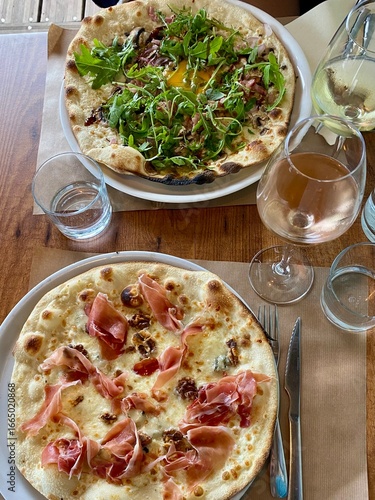 pizzas and wine for dinner 