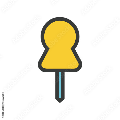 Yellow Push Pin with Blue Pin on White Background