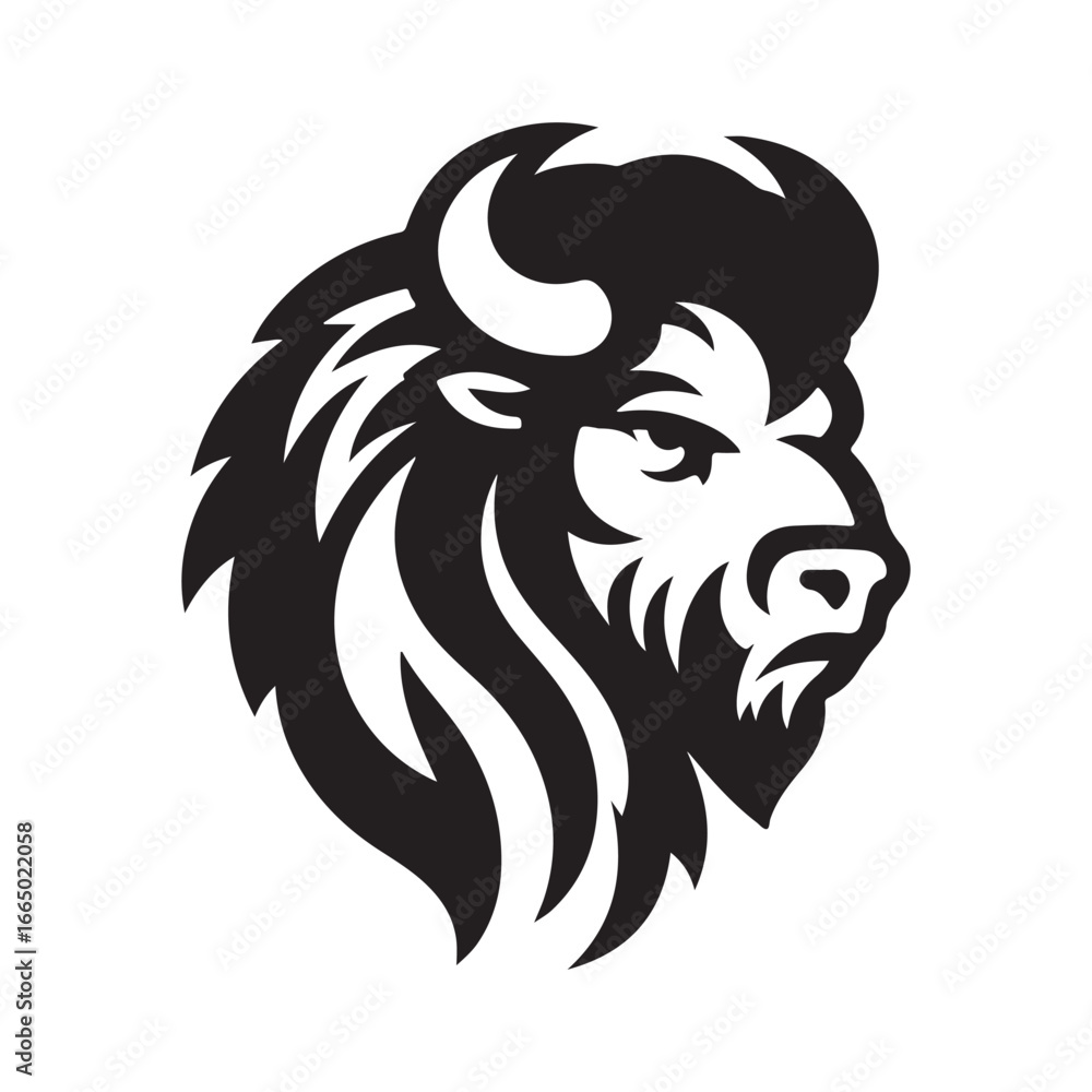 Fototapeta premium Black and white graphic of a bison head buffalo animal
