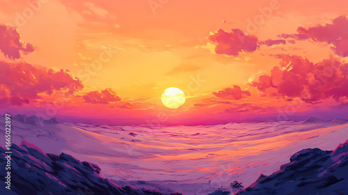 Sunset over mountain landscape with colorful sky and clouds AI Generative