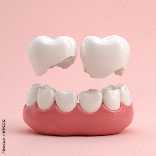 Dental Crowns Before & After, Pink Background,  Cosmetic Dentistry