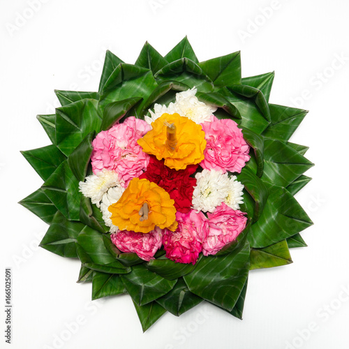 Artificial krathong made from banana leaf on white background. Koi krathong festival in Thailand.