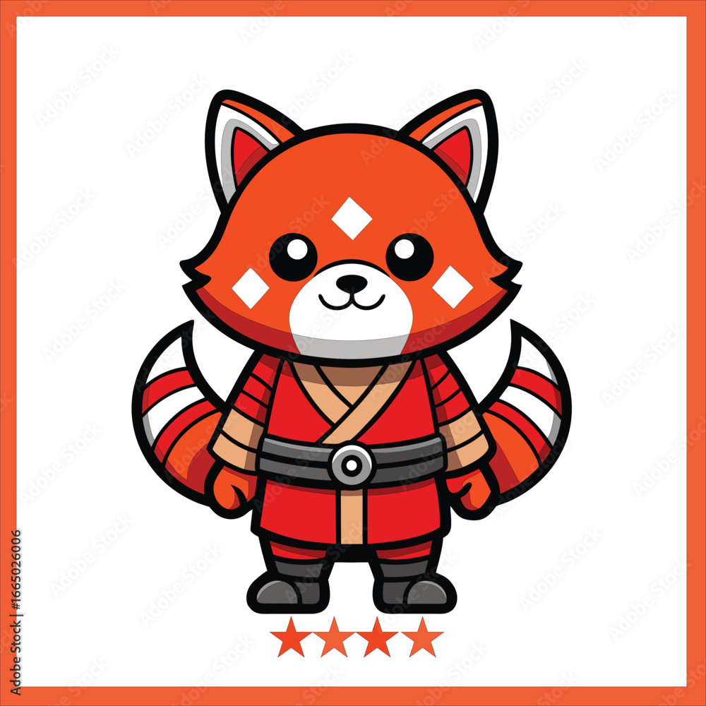 Naklejka premium Cute Red Panda Warrior Cartoon Character