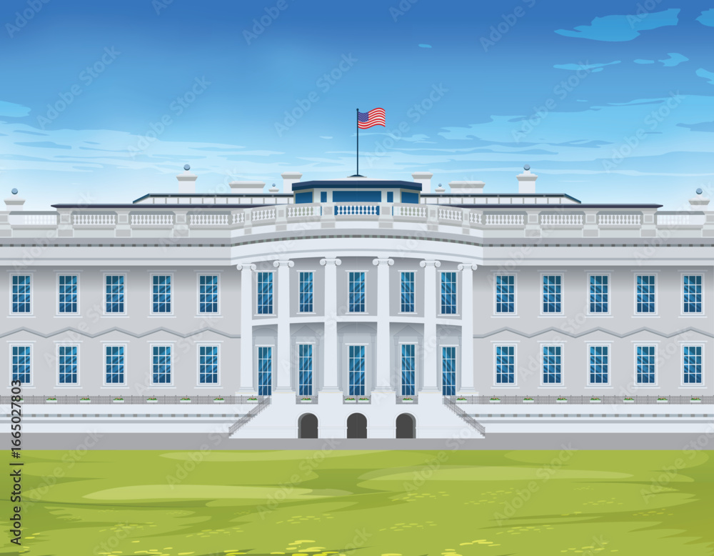 Fototapeta premium White House Vector Illustration – Iconic American Government Building