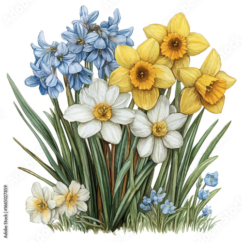 Spring Equinox Floral Celebration, watercolor illustration vector, isolated on a white background.