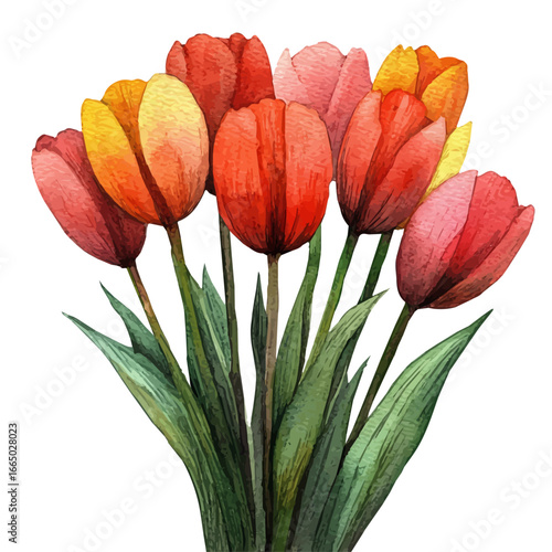 Spring Equinox Floral Celebration, watercolor drawing vector, isolated on a white background.