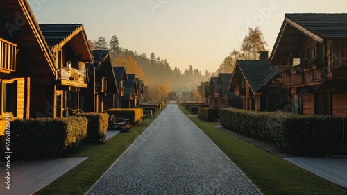 Quiet neighborhood street in morning light