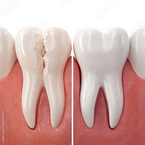 Cracked tooth repair before & after; dental restoration
