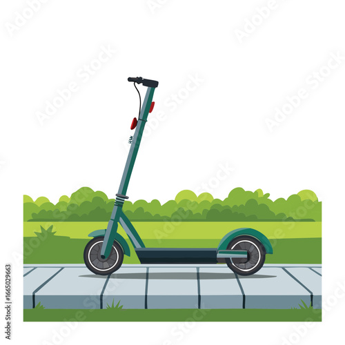 A bright vector illustration of a modern electric scooter, symbolizing eco-friendly urban mobility and convenient personal transport