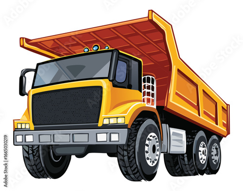 A minimalist illustration of a powerful yellow dump truck, ideal for representing the heavy-duty work and machinery used in modern civil engineering