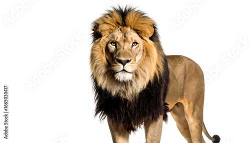 Majestic lion portrait against white