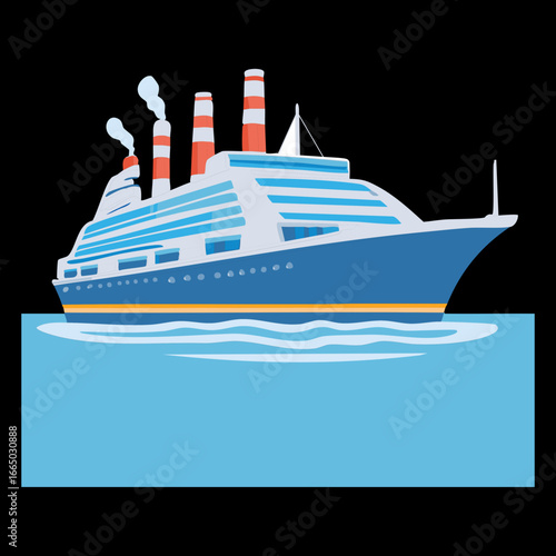 A cruise ship on the ocean, a clean and elegant illustration of a large passenger vessel for sea travel
