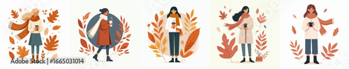 vector of a woman enjoying coffee to warm the body in autumn