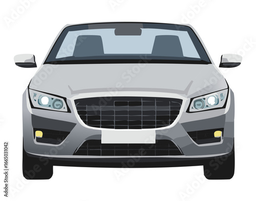 Front view of a sleek grey modern car, a clean and professional illustration of a vehicle for transport
