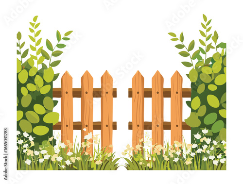 A rustic wooden fence covered in lush green climbing ivy and foliage, creating a charming and overgrown garden scene

