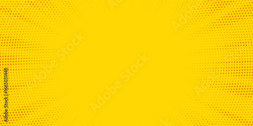 Retro yellow sunburst vector background with halftone rays. Vector graphic art template for summer themes. Burst of orange and yellow rays in a comic book style illustration.