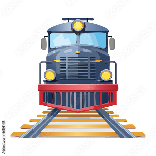Front view of an old classic train locomotive on a rail, a detailed and timeless representation of rail history
