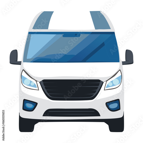 Front view of a white delivery van, a clean and modern illustration of a commercial vehicle for logistics and transport
