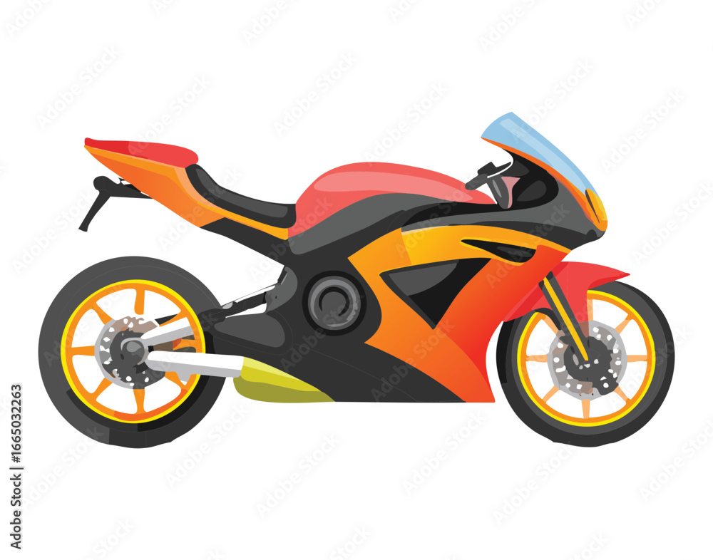 Fototapeta premium A powerful orange and red sports motorcycle, a sleek and fast illustration of a modern racing bike 